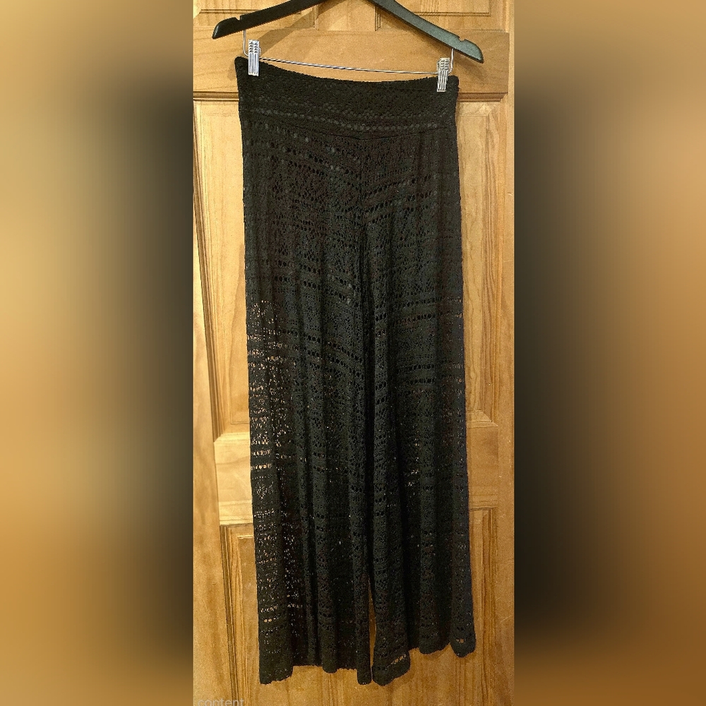 Ariella Black Crochet Wide-Leg Trousers